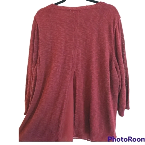 CJ Banks maroon knit and sheer sweater 3/4 sleeve plus size 3X - Picture 2 of 7